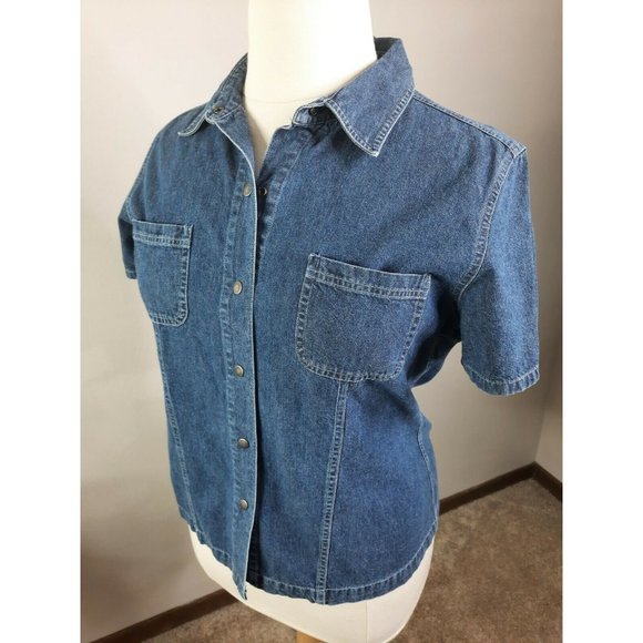 S2 Vtg 90s Blue Jean Western Denim Shirt Snaps L - Picture 4 of 9